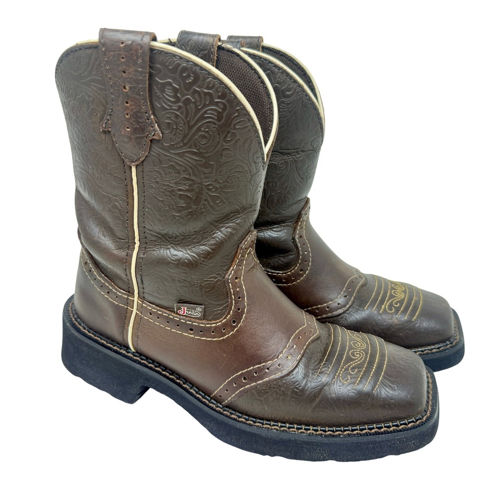 Justin Gypsy Women's 7B Brown Leather Floral Embossed Cowboy Boots GY9518